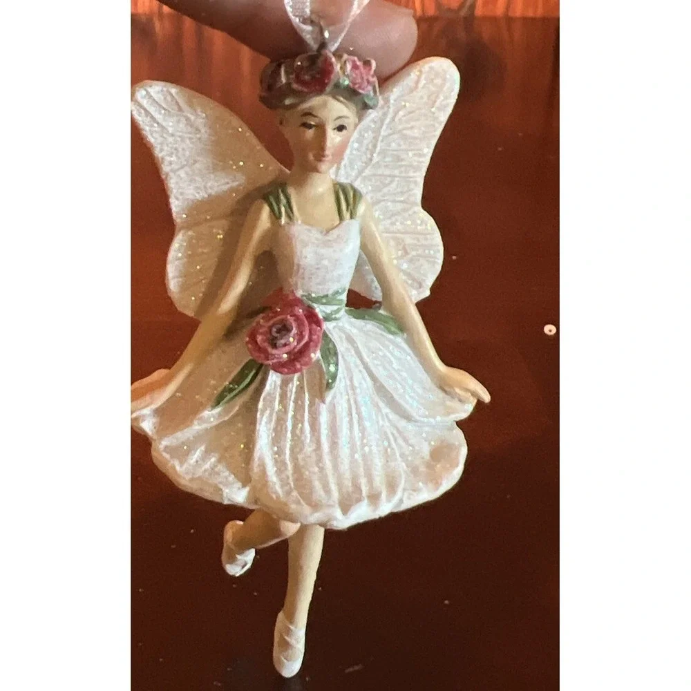 FAIRY BALLERINA w/ WINGS  A D A Rose Christmas ORNAMENT Silver Tree Holiday 4.5
